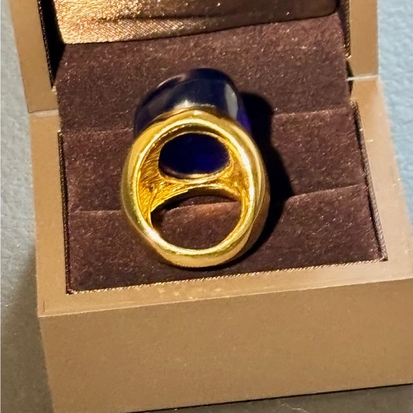 Kenneth Jay Lane Rich Blue Resin Nugget Gold Plated Adjustable Ring Size 5-9 - Picture 6 of 15